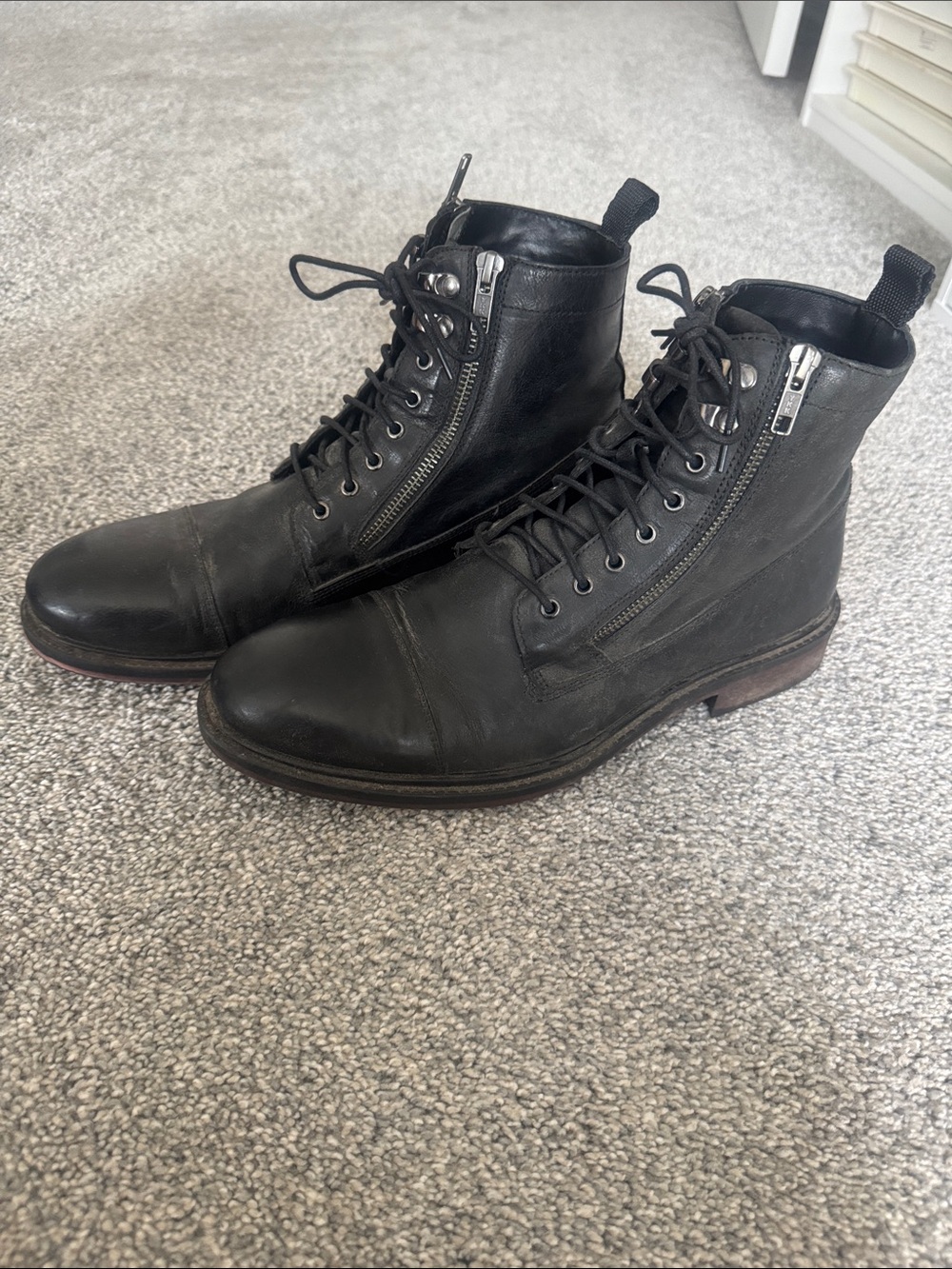 Steve Madden Black Leather Lace-Up Ankle Boots with Side Zips